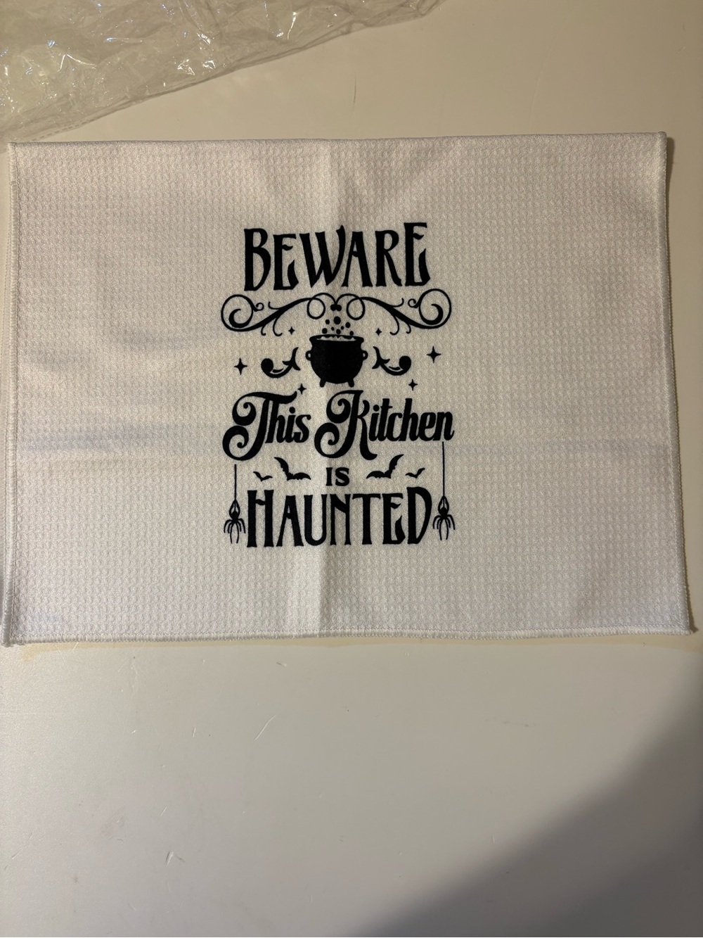 White "Beware This Kitchen is Haunted" Halloween Kitchen Towel